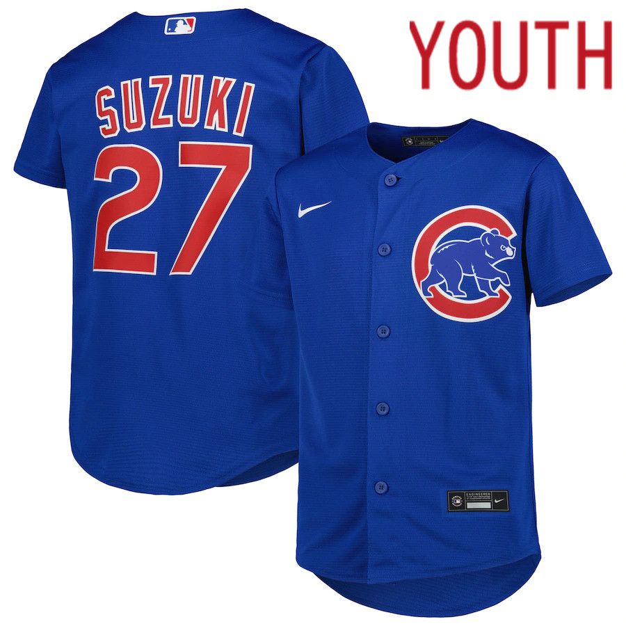 Youth Chicago Cubs #27 Seiya Suzuki Nike Royal Alternate Replica Player MLB Jersey->youth mlb jersey->Youth Jersey